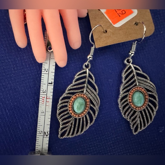 Silver and Turquoise Feather Earrings - Picture 5 of 5
